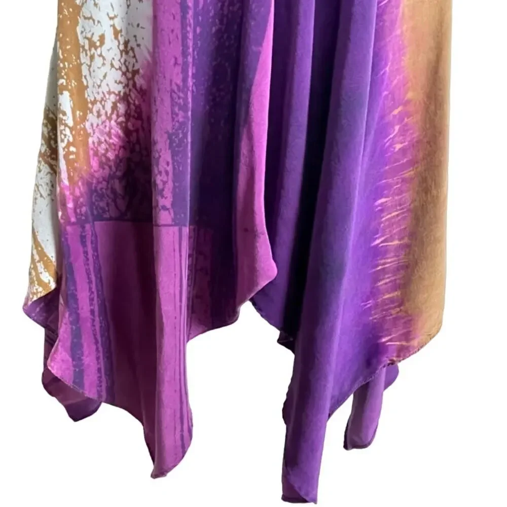 Garnet‎ Hill Silk Trapeze Dress 8 – Sleeveless Boho Handkerchief Hem - Picture 4 of 8